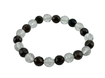 Pulseira de 8mm Facetada de Cristal e Quartzo Fumado