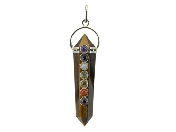 Pingente Chakras Ponta Biterminado de Olho de Tigre